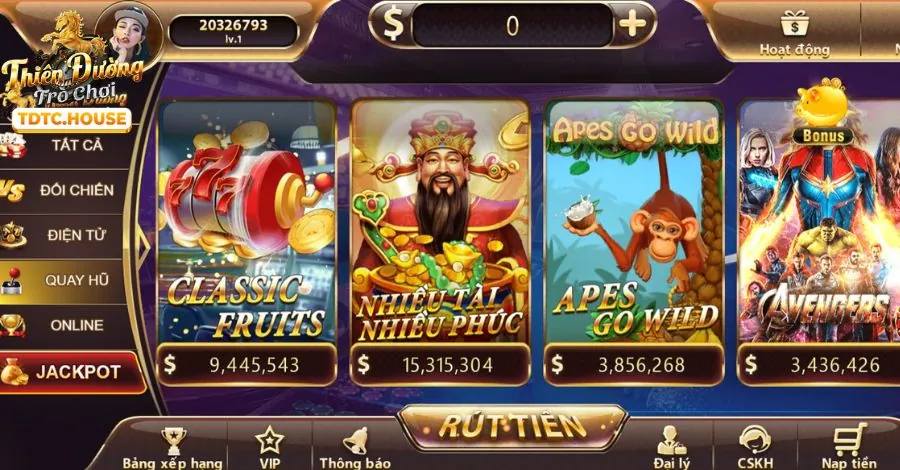 Màn hình game nổ hũ video hiện đại với các tính năng thưởng